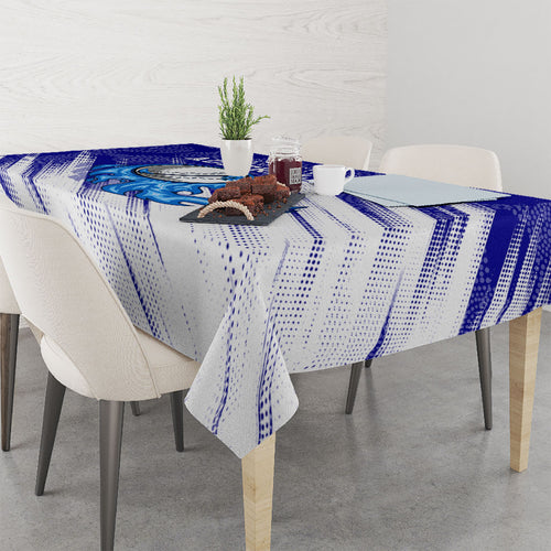 Cricket Australian Tablecloth Blue Fire Ball Graphic With Aboriginal Dot Art Style