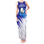 Cricket Australian Tank Maxi Dress Blue Fire Ball Graphic With Aboriginal Dot Art Style