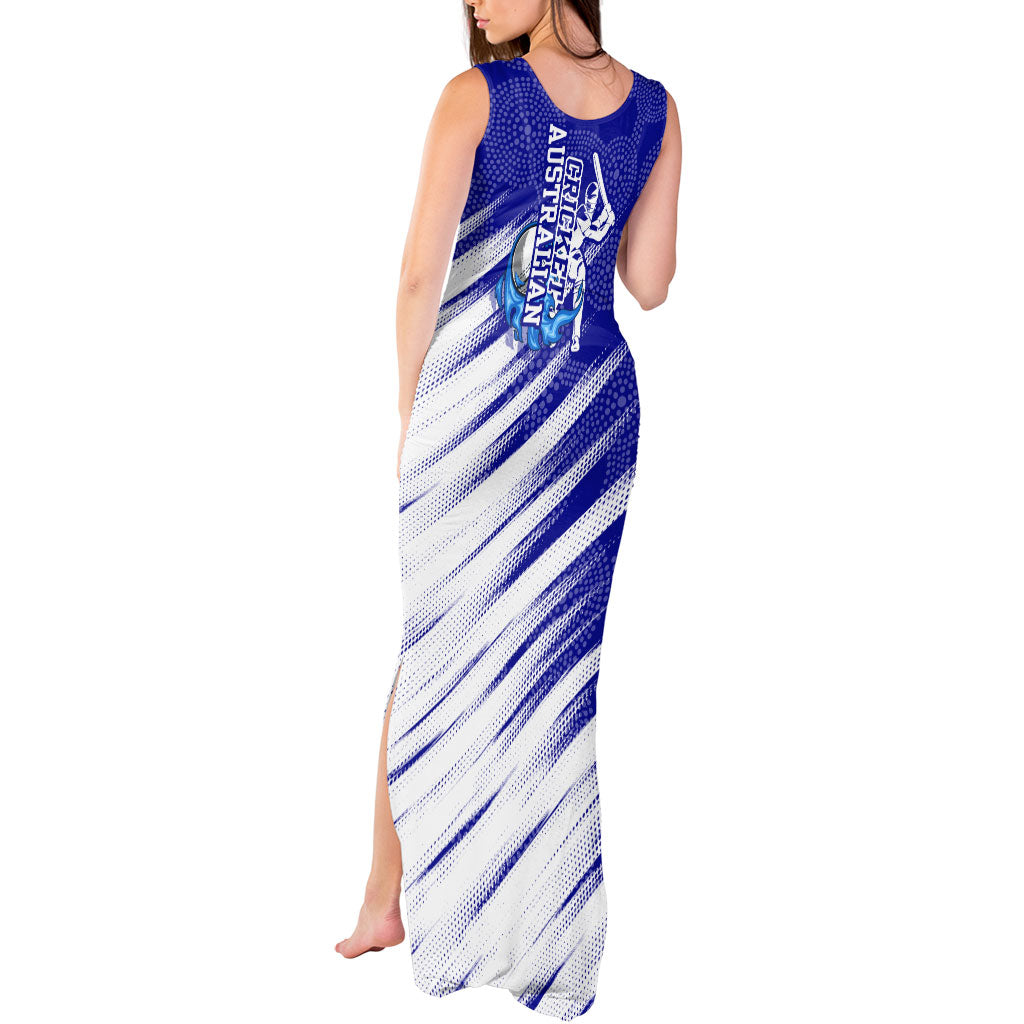 Cricket Australian Tank Maxi Dress Blue Fire Ball Graphic With Aboriginal Dot Art Style
