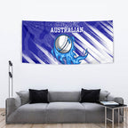 Cricket Australian Tapestry Blue Fire Ball Graphic With Aboriginal Dot Art Style