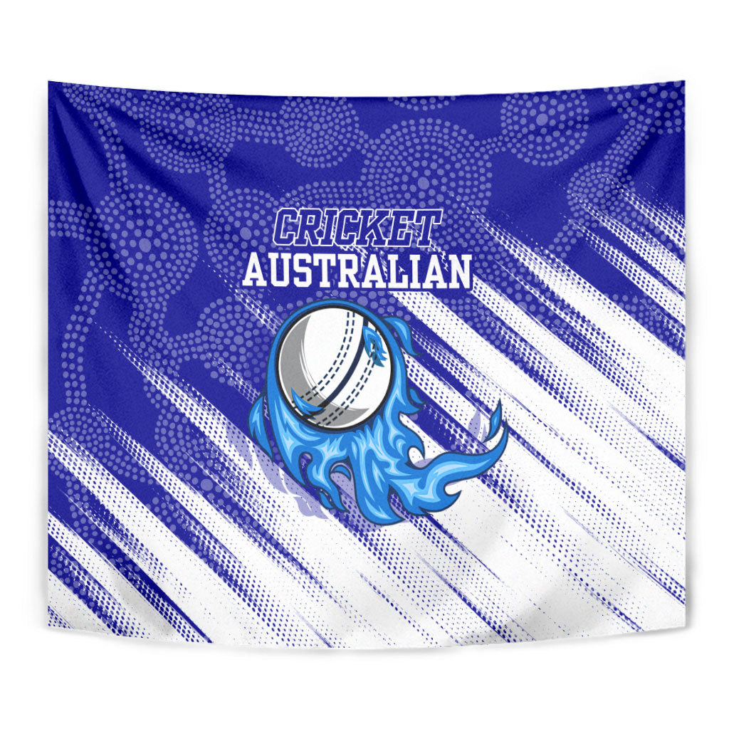 Cricket Australian Tapestry Blue Fire Ball Graphic With Aboriginal Dot Art Style