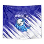 Cricket Australian Tapestry Blue Fire Ball Graphic With Aboriginal Dot Art Style