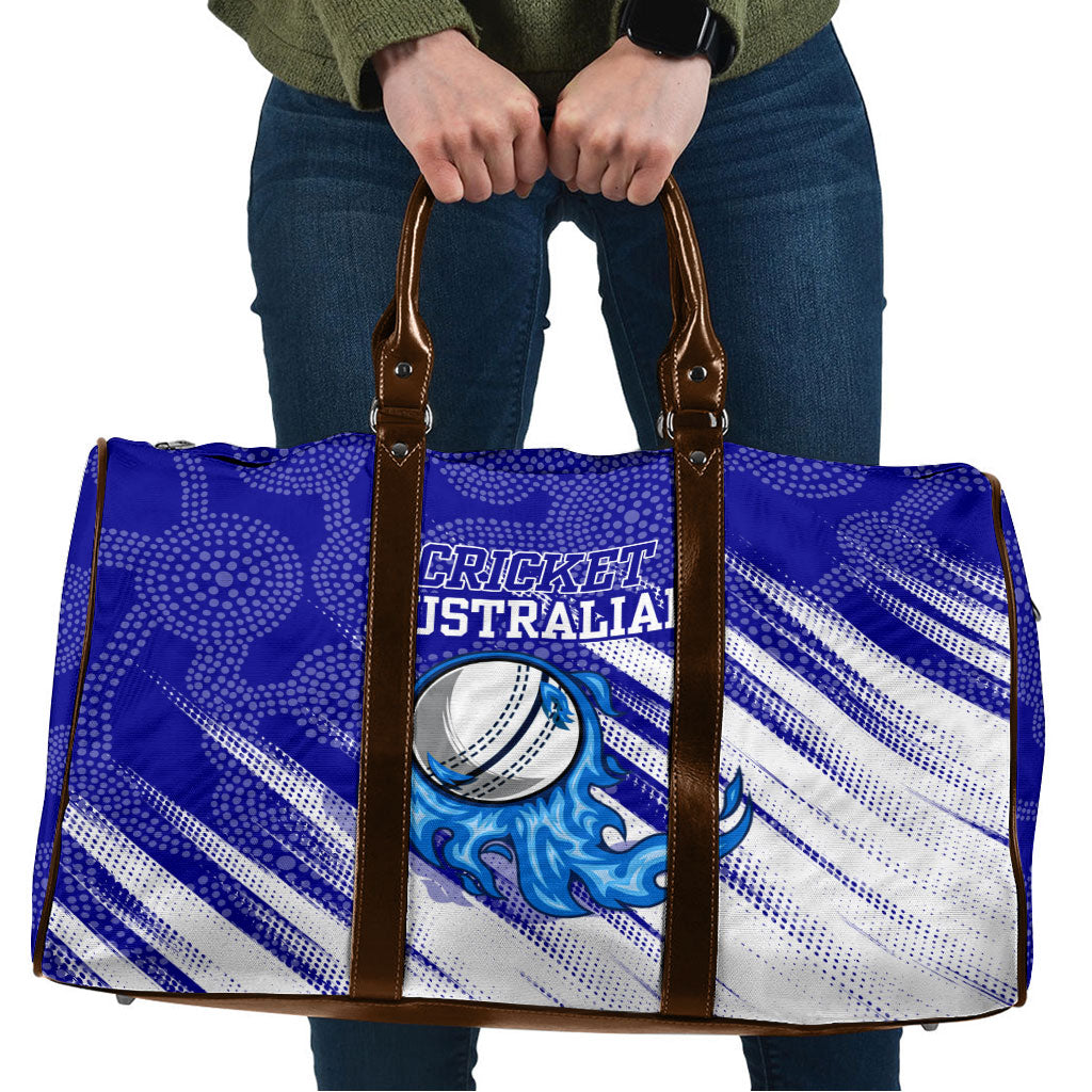 Cricket Australian Travel Bag Blue Fire Ball Graphic With Aboriginal Dot Art Style