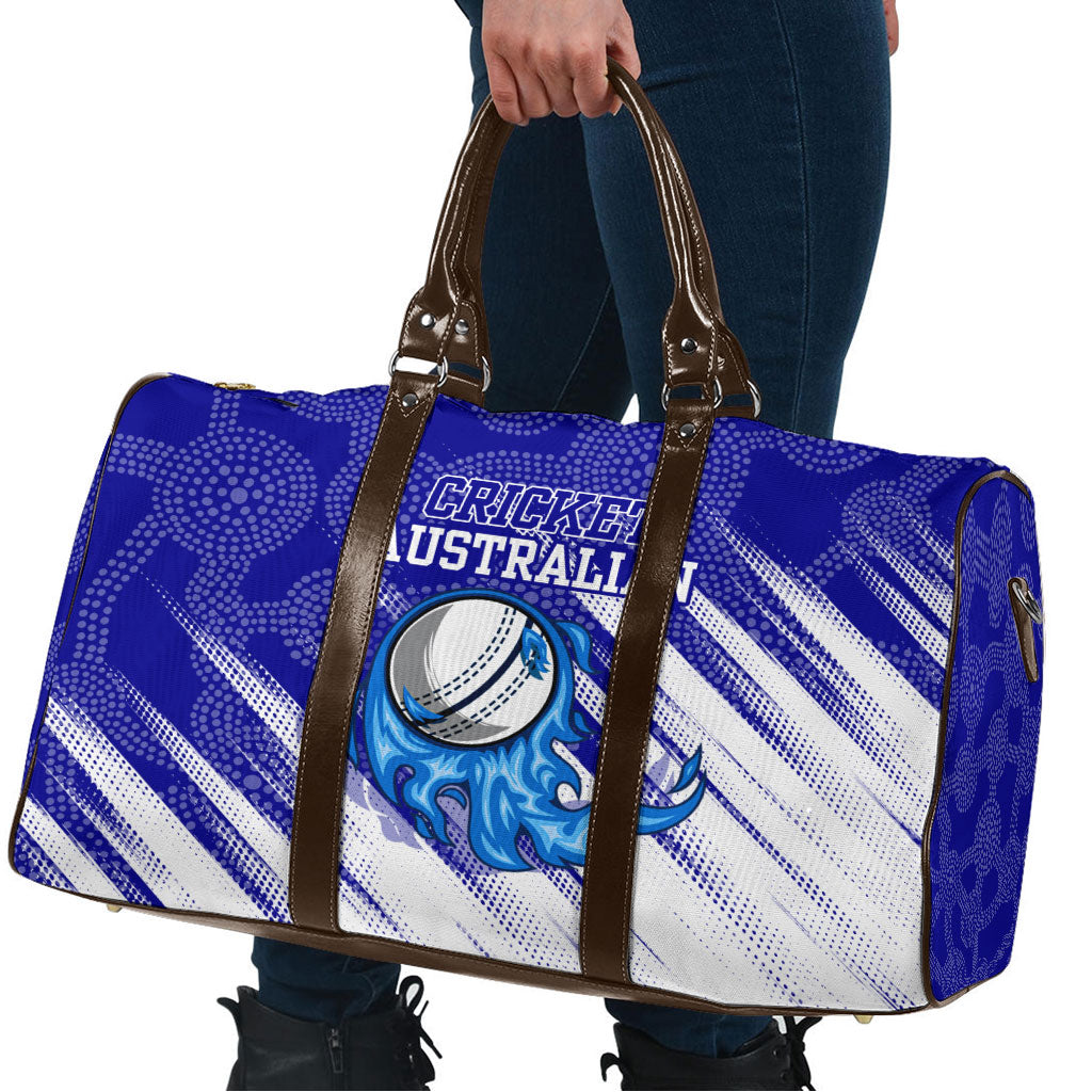 Cricket Australian Travel Bag Blue Fire Ball Graphic With Aboriginal Dot Art Style