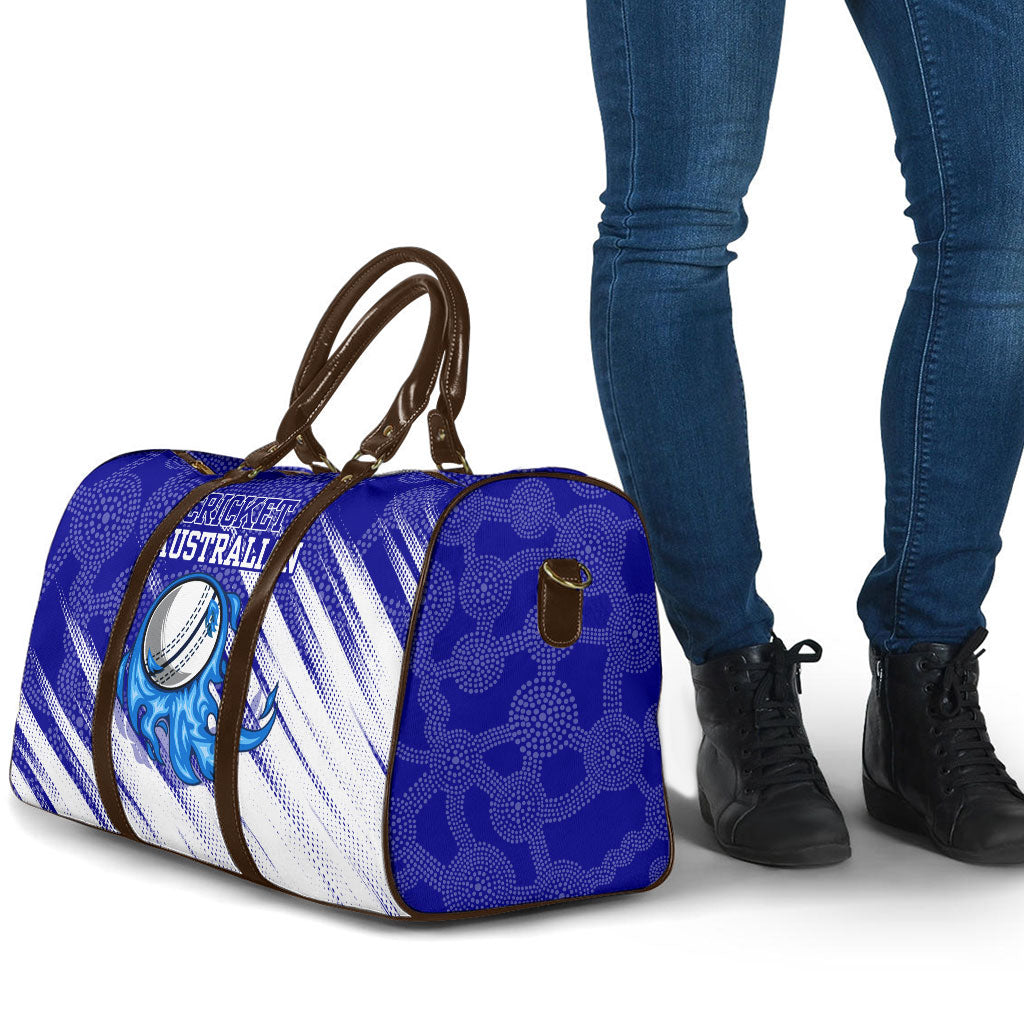 Cricket Australian Travel Bag Blue Fire Ball Graphic With Aboriginal Dot Art Style