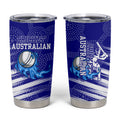 Cricket Australian Tumbler Cup Blue Fire Ball Graphic With Aboriginal Dot Art Style
