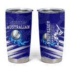 Cricket Australian Tumbler Cup Blue Fire Ball Graphic With Aboriginal Dot Art Style