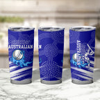 Cricket Australian Tumbler Cup Blue Fire Ball Graphic With Aboriginal Dot Art Style
