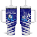 Cricket Australian Tumbler With Handle Blue Fire Ball Graphic With Aboriginal Dot Art Style