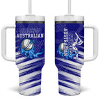 Cricket Australian Tumbler With Handle Blue Fire Ball Graphic With Aboriginal Dot Art Style