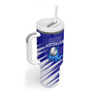 Cricket Australian Tumbler With Handle Blue Fire Ball Graphic With Aboriginal Dot Art Style