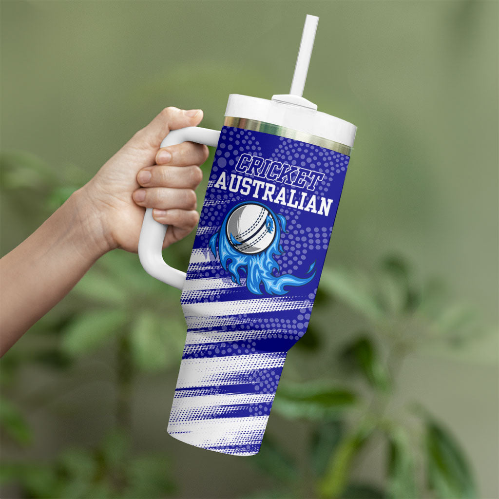 Cricket Australian Tumbler With Handle Blue Fire Ball Graphic With Aboriginal Dot Art Style