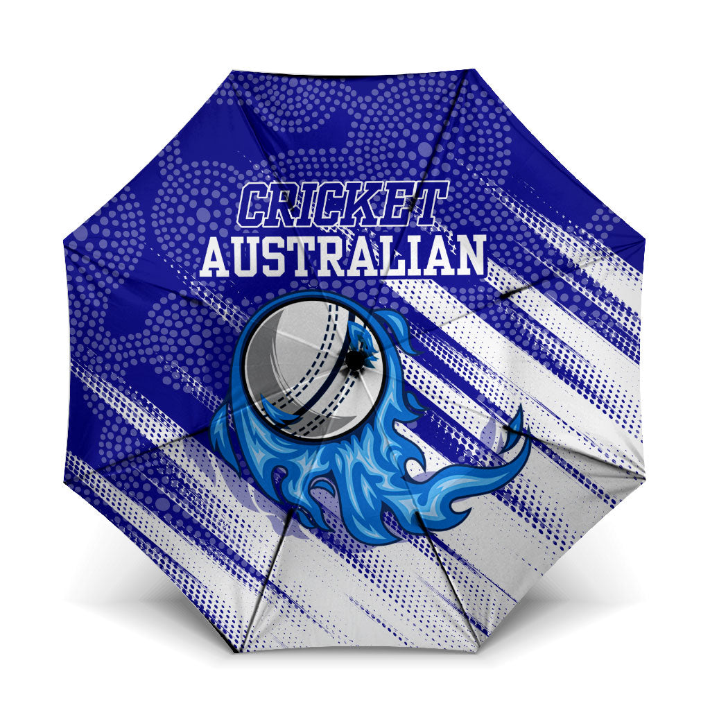 Cricket Australian Umbrella Blue Fire Ball Graphic With Aboriginal Dot Art Style
