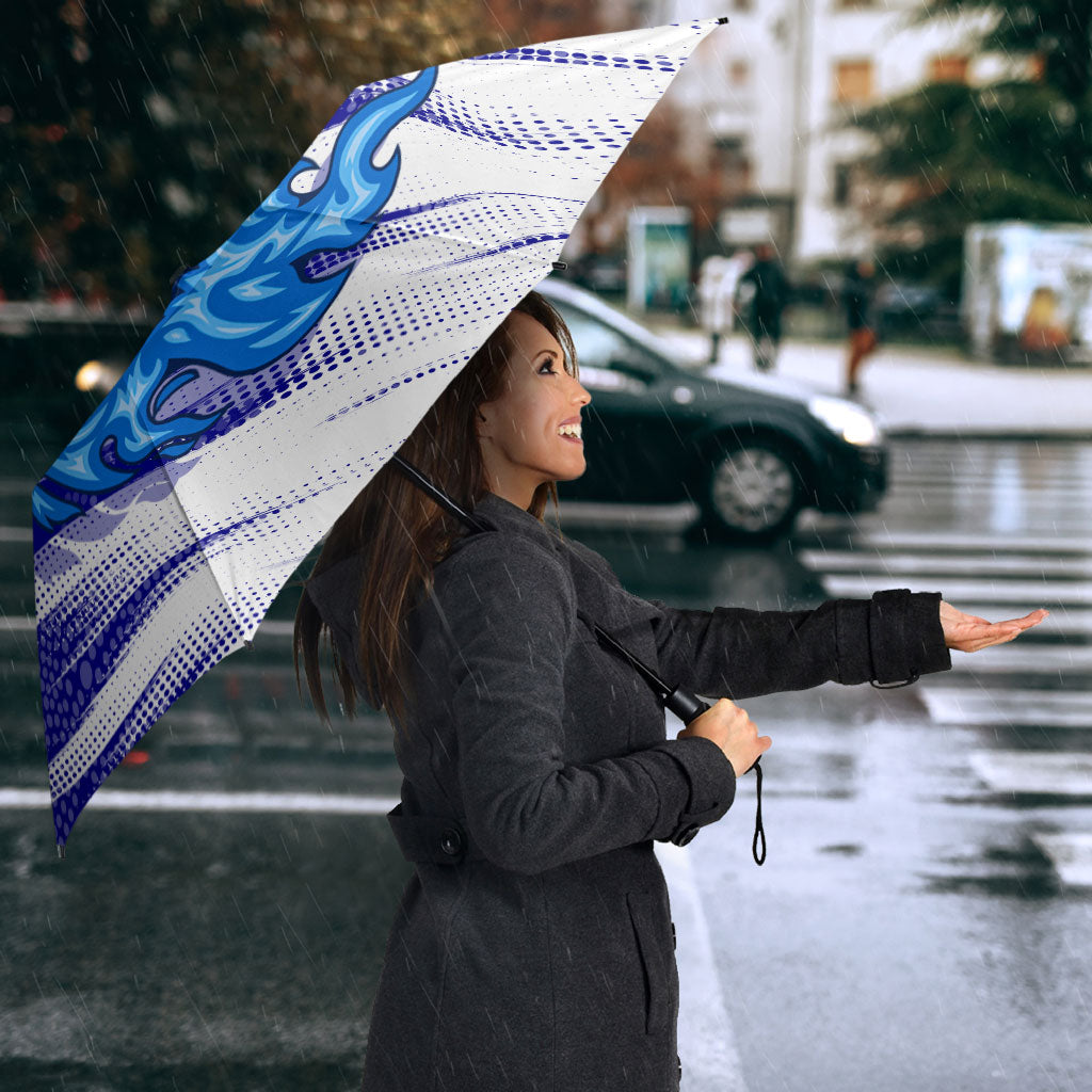 Cricket Australian Umbrella Blue Fire Ball Graphic With Aboriginal Dot Art Style
