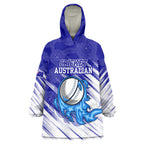 Cricket Australian Wearable Blanket Hoodie Blue Fire Ball Graphic With Aboriginal Dot Art Style