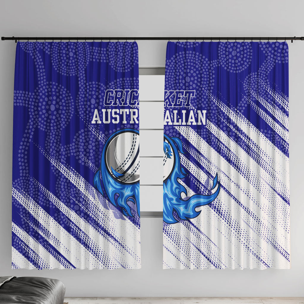 Cricket Australian Window Curtain Blue Fire Ball Graphic With Aboriginal Dot Art Style