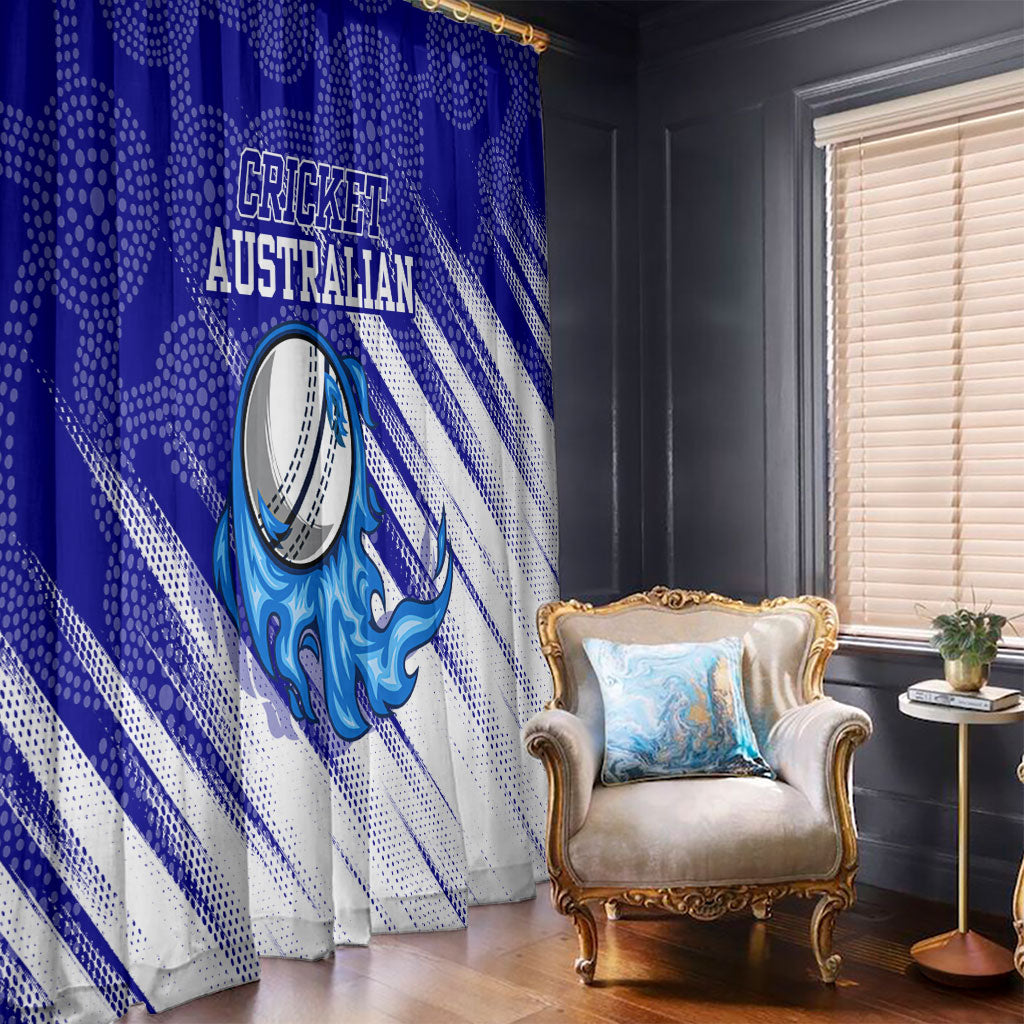 Cricket Australian Window Curtain Blue Fire Ball Graphic With Aboriginal Dot Art Style