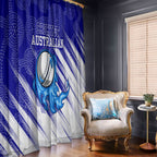 Cricket Australian Window Curtain Blue Fire Ball Graphic With Aboriginal Dot Art Style