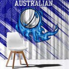 Cricket Australian Window Curtain Blue Fire Ball Graphic With Aboriginal Dot Art Style