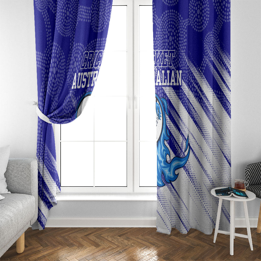 Cricket Australian Window Curtain Blue Fire Ball Graphic With Aboriginal Dot Art Style