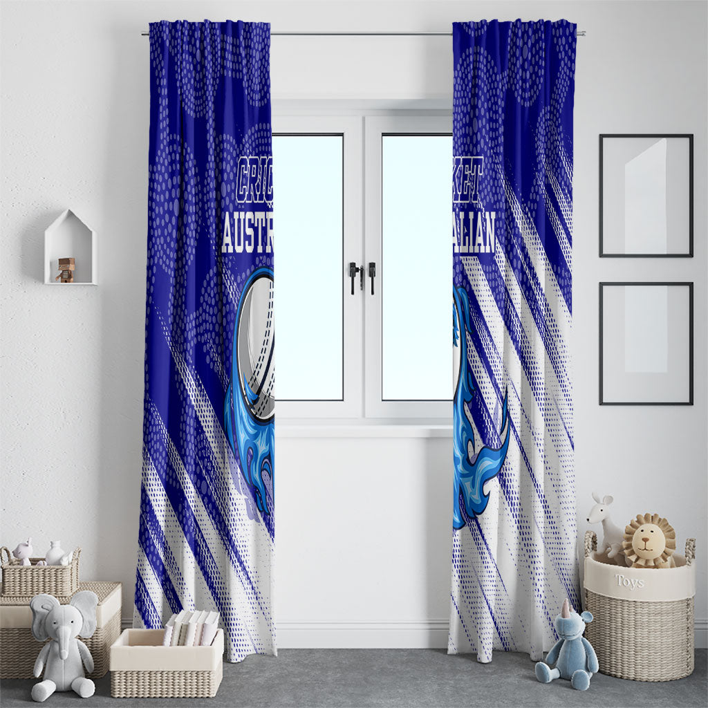 Cricket Australian Window Curtain Blue Fire Ball Graphic With Aboriginal Dot Art Style