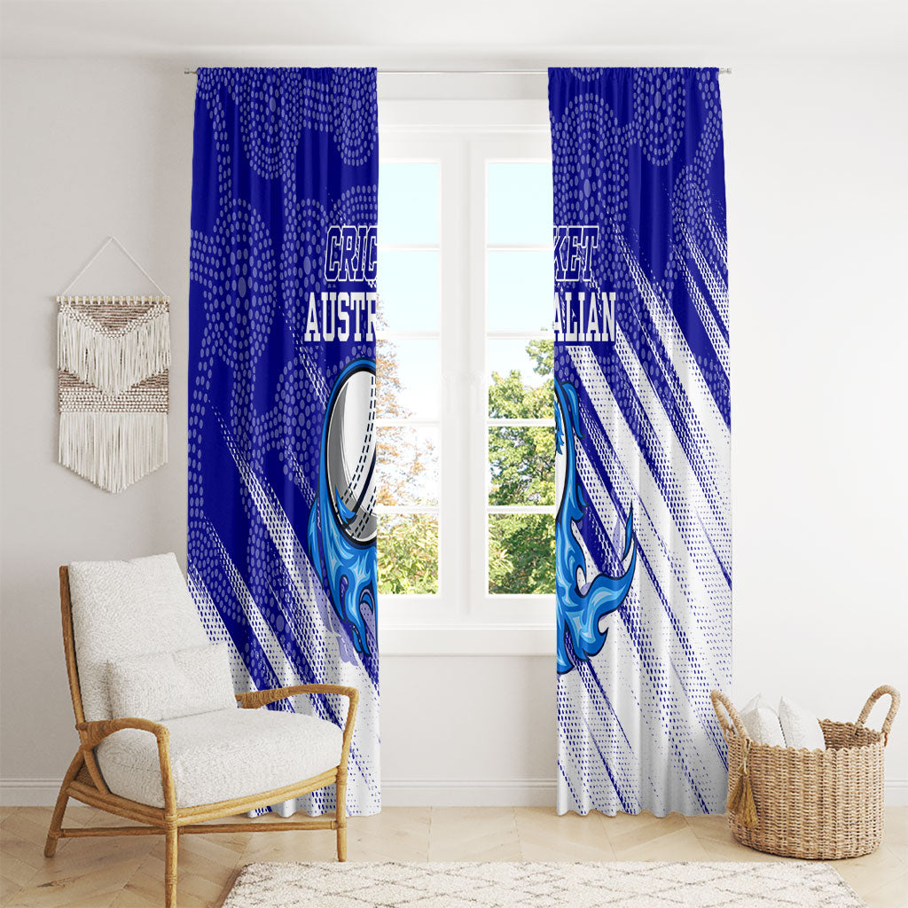 Cricket Australian Window Curtain Blue Fire Ball Graphic With Aboriginal Dot Art Style