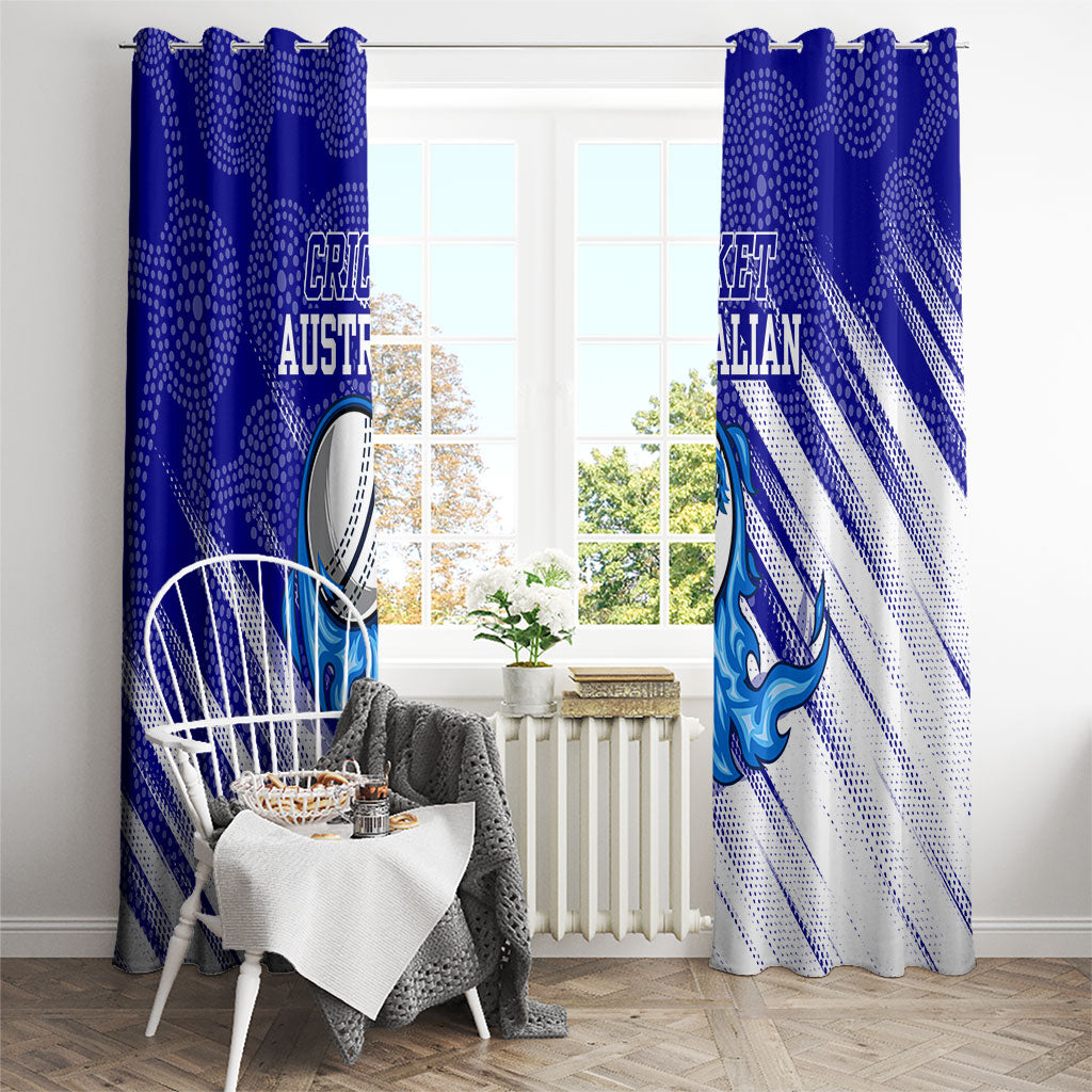 Cricket Australian Window Curtain Blue Fire Ball Graphic With Aboriginal Dot Art Style