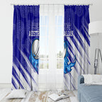 Cricket Australian Window Curtain Blue Fire Ball Graphic With Aboriginal Dot Art Style
