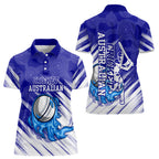 Cricket Australian Women Polo Shirt Blue Fire Ball Graphic With Aboriginal Dot Art Style