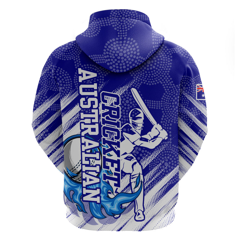 Cricket Australian Zip Hoodie Blue Fire Ball Graphic With Aboriginal Dot Art Style