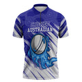 Cricket Australian Zipper Polo Shirt Blue Fire Ball Graphic With Aboriginal Dot Art Style