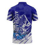 Cricket Australian Zipper Polo Shirt Blue Fire Ball Graphic With Aboriginal Dot Art Style