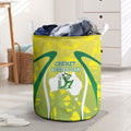Cricket Australian Laundry Basket Map Silhouette With Green And Gold Geometric Pattern