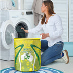 Cricket Australian Laundry Basket Map Silhouette With Green And Gold Geometric Pattern