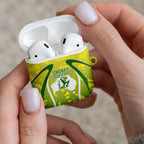 Cricket Australian AirPods Case Map Silhouette With Green And Gold Geometric Pattern