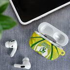 Cricket Australian AirPods Case Map Silhouette With Green And Gold Geometric Pattern
