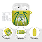 Cricket Australian AirPods Case Map Silhouette With Green And Gold Geometric Pattern