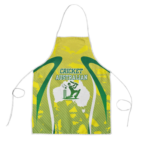 Cricket Australian Apron Map Silhouette With Green And Gold Geometric Pattern