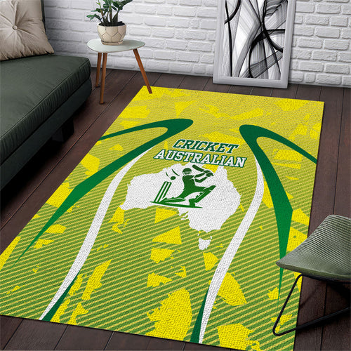 Cricket Australian Area Rug Map Silhouette With Green And Gold Geometric Pattern