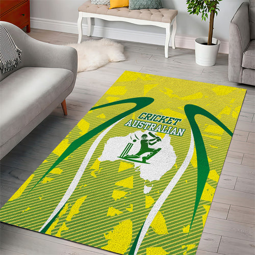 Cricket Australian Area Rug Map Silhouette With Green And Gold Geometric Pattern