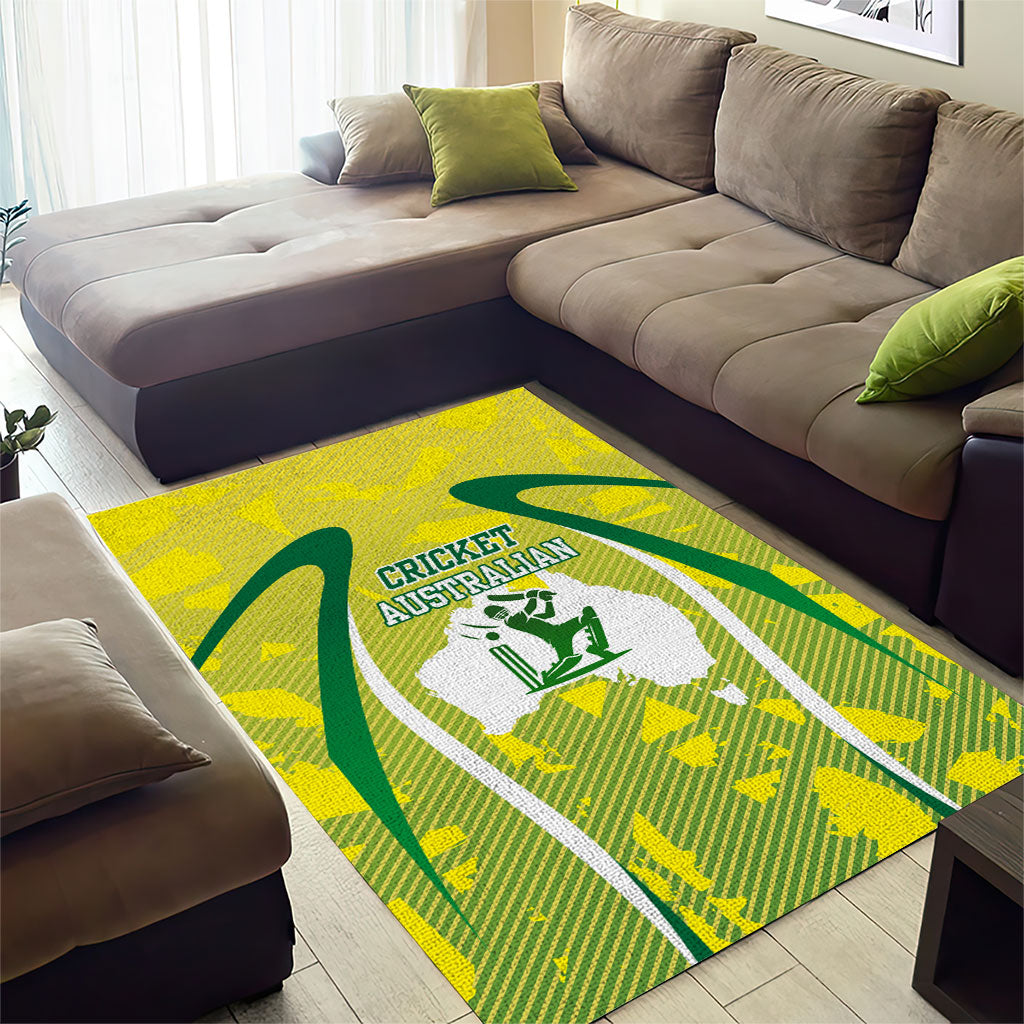 Cricket Australian Area Rug Map Silhouette With Green And Gold Geometric Pattern