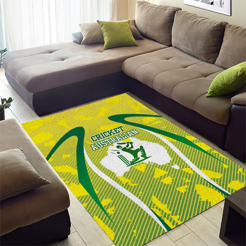 Cricket Australian Area Rug Map Silhouette With Green And Gold Geometric Pattern