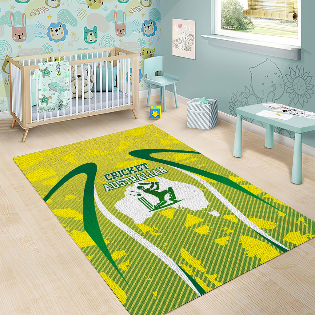 Cricket Australian Area Rug Map Silhouette With Green And Gold Geometric Pattern