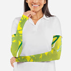 Cricket Australian Arm Sleeves Map Silhouette With Green And Gold Geometric Pattern