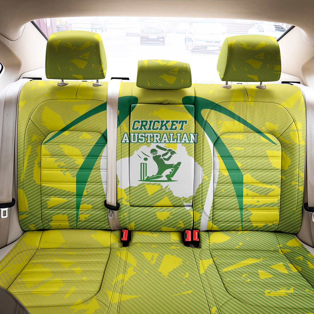 Cricket Australian Back Car Seat Cover Map Silhouette With Green And Gold Geometric Pattern