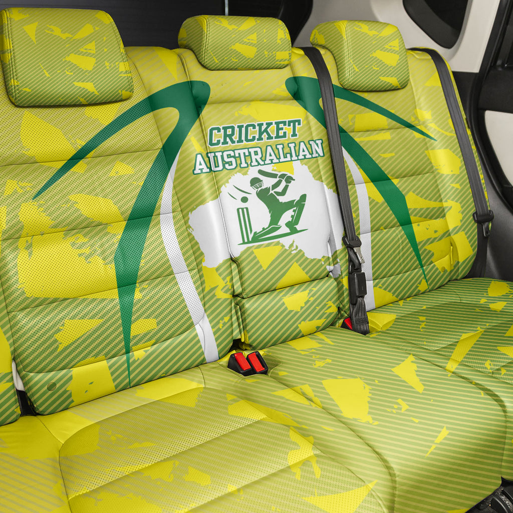 Cricket Australian Back Car Seat Cover Map Silhouette With Green And Gold Geometric Pattern