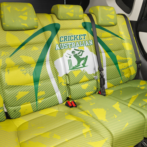 Cricket Australian Back Car Seat Cover Map Silhouette With Green And Gold Geometric Pattern