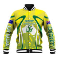 Cricket Australian Baseball Jacket Map Silhouette With Green And Gold Geometric Pattern