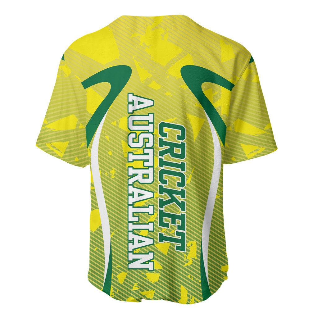 Cricket Australian Baseball Jersey Map Silhouette With Green And Gold Geometric Pattern