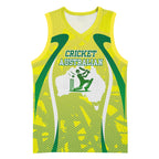 Cricket Australian Basketball Jersey Map Silhouette With Green And Gold Geometric Pattern